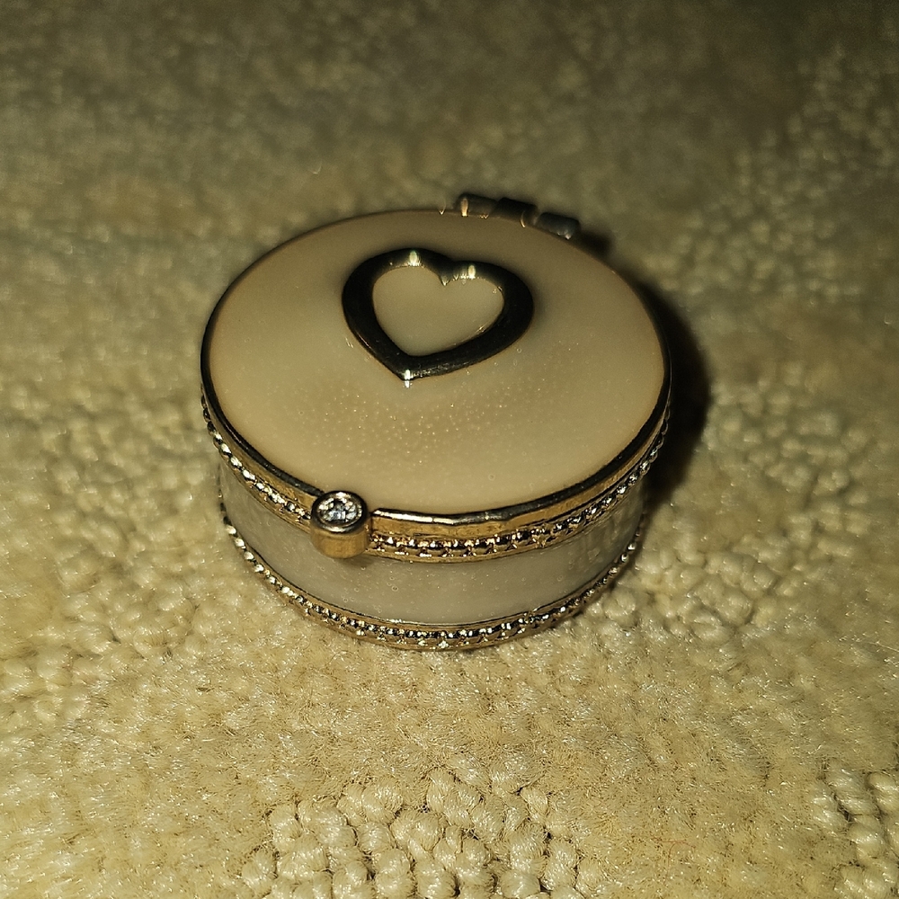 Vintage Gold Heart Trinket Box: Enamel Crystal Keepsake Jewelry Box
